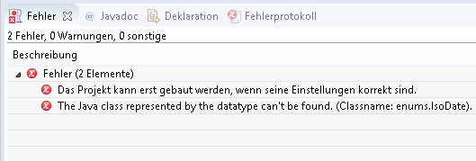Problemview falls die Javaklasse des Datentyps nicht gefunden wird