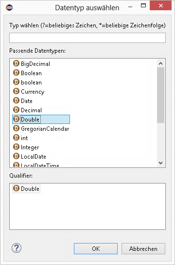 Dialog zur Auswahl eines Datentyps