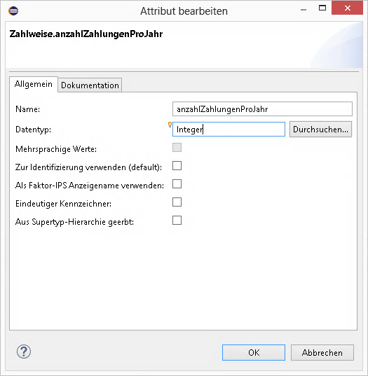 Dialog zum Bearbeiten eines Attributes