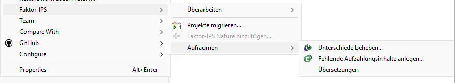 Aufräumen → Übersetzungen - Kontextmenü
