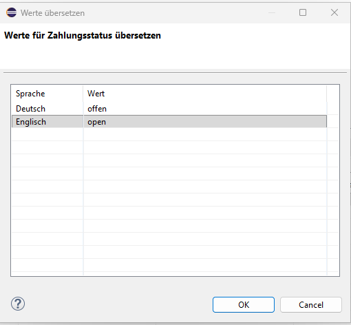 Dialog zur Pflege mehrsprachiger Enum-Werte