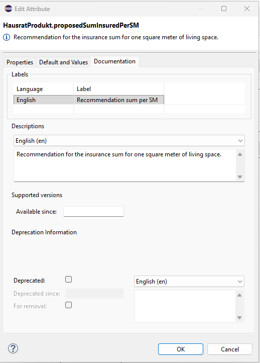 Dialog for labels and descriptions