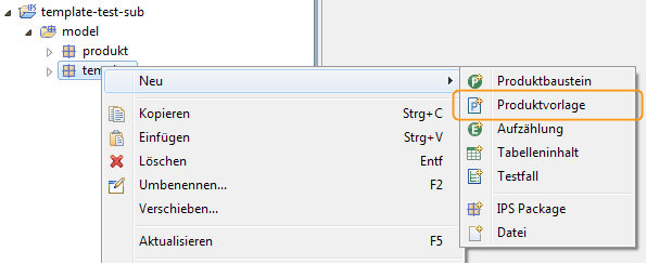 Vorlage erstellen im Kontextmenü