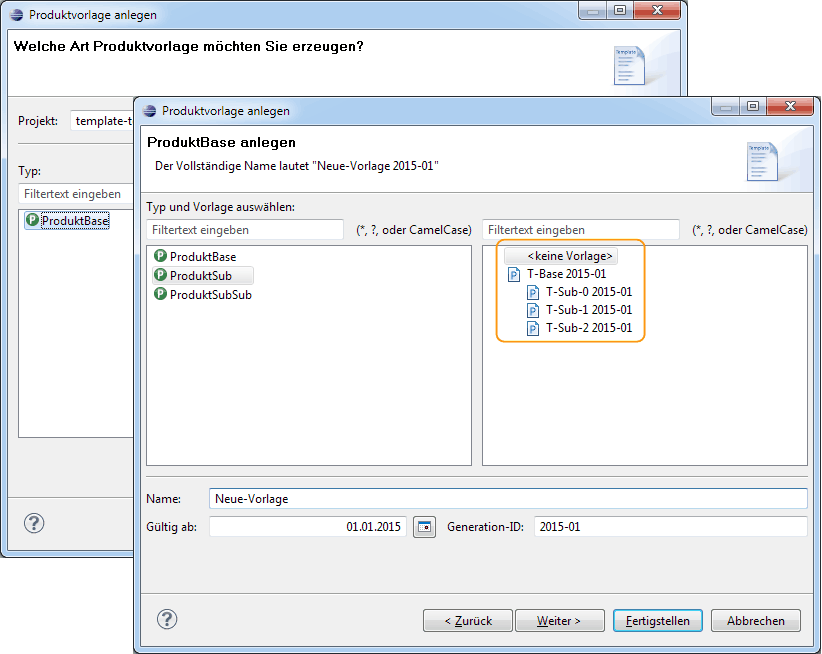 Produktvorlage Wizard