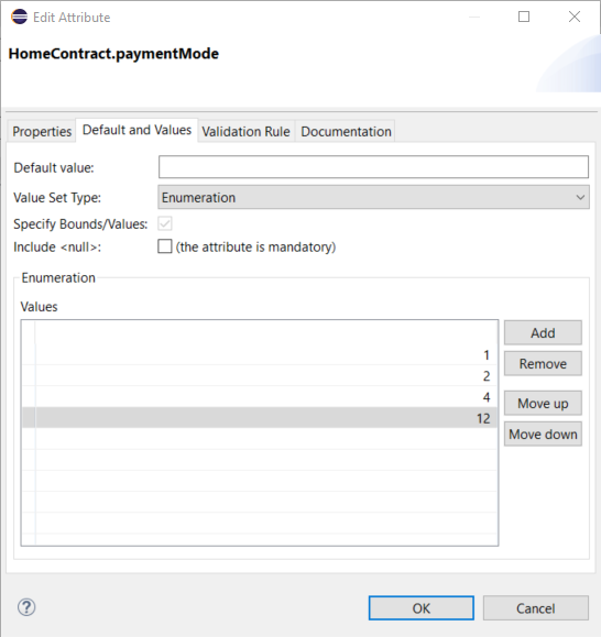 paymentMode allowedValues